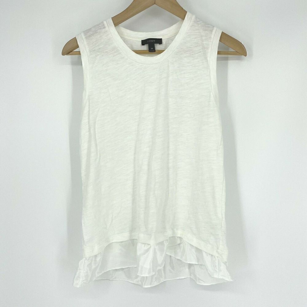 J Crew Tank Top Size XS Womens White Layered Sleeveless Shirt Ruffle High Neck